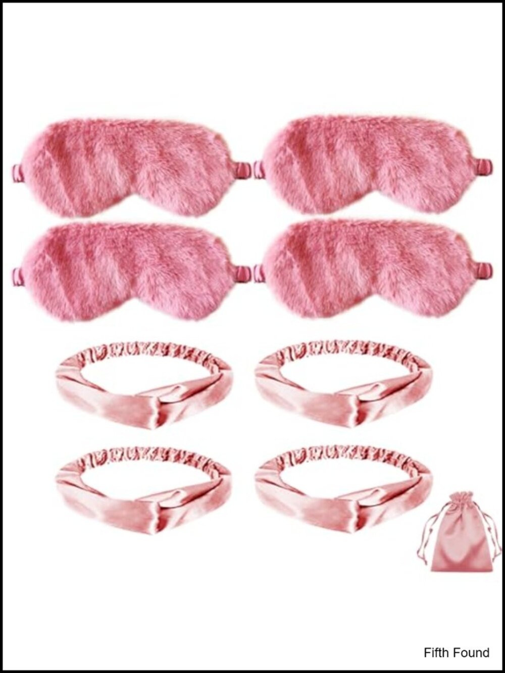 4Pack Faux Fur Plush Eye Mask Set with Satin Headbands Pouch